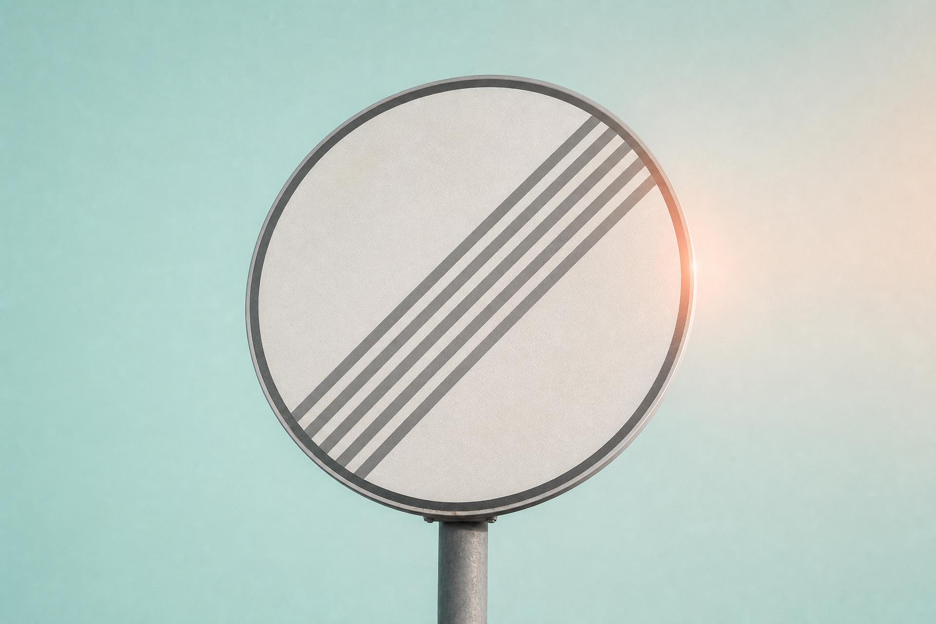 Verkehrsschild Nr. 282 – Ende aller Streckenverbote, frontal auf mintfarbenem Hintergrund